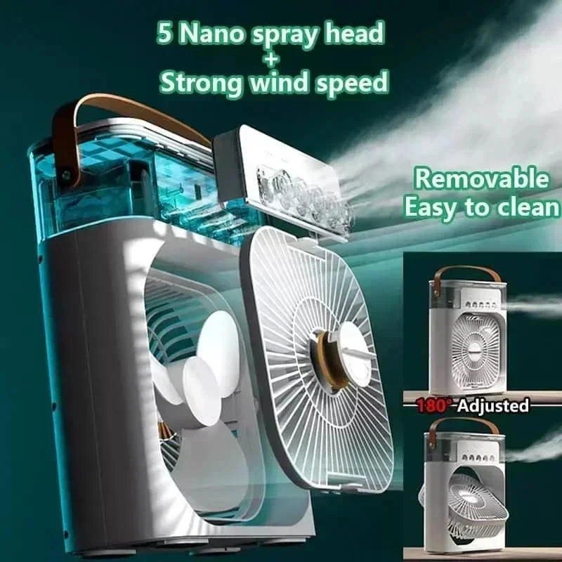 Mini refroidisseur d'air 3-en-1 avec ventilateur, humidificateur et lumière LED
