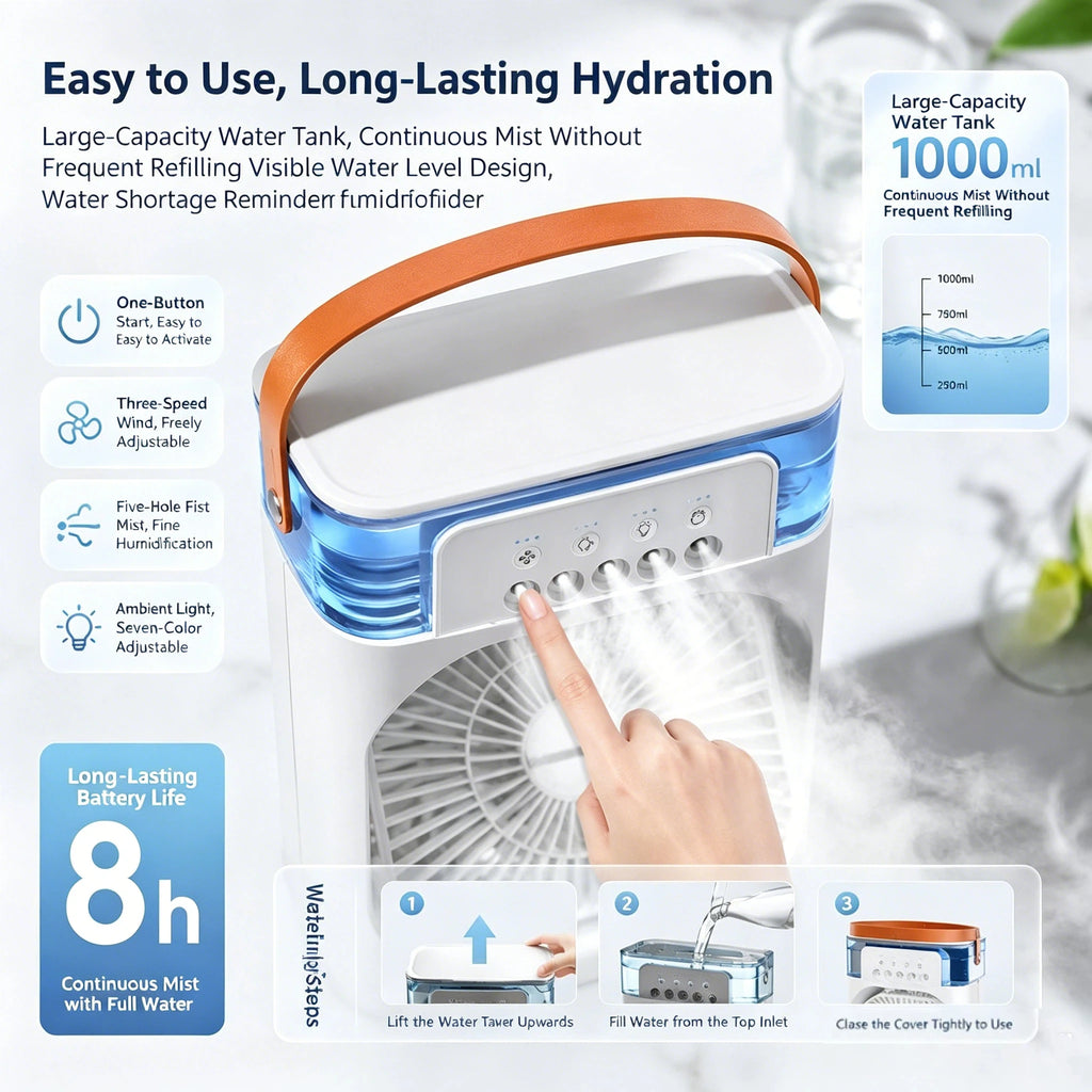 Ventilateur Brumisateur USB 5 Trous avec Humidificateur et Veilleuse LED