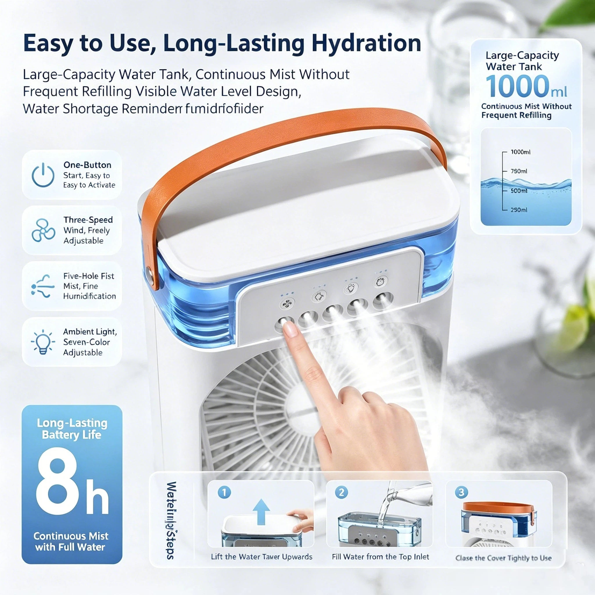 Ventilateur Brumisateur USB 5 Trous avec Humidificateur et Veilleuse LED
