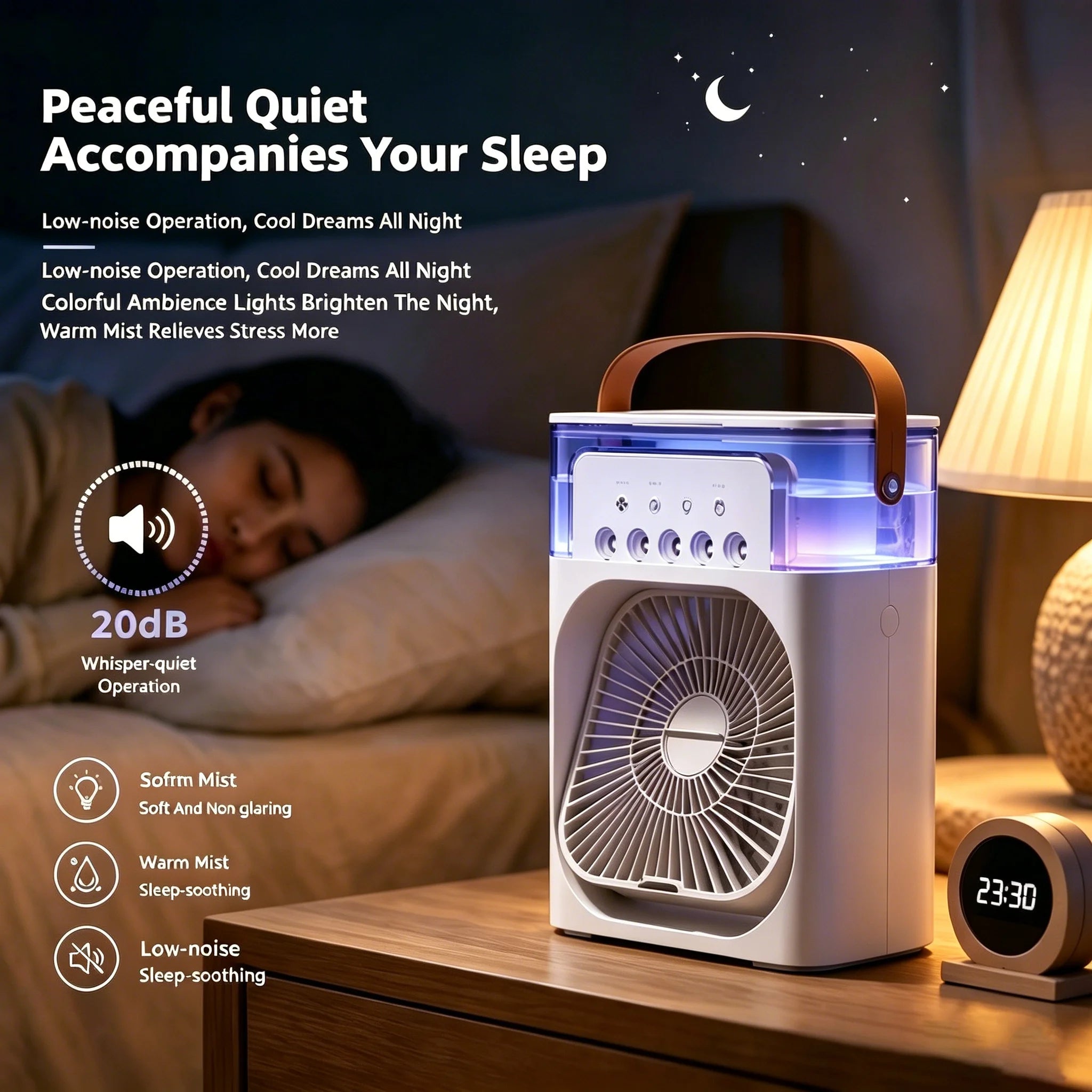Ventilateur Brumisateur USB 5 Trous avec Humidificateur et Veilleuse LED