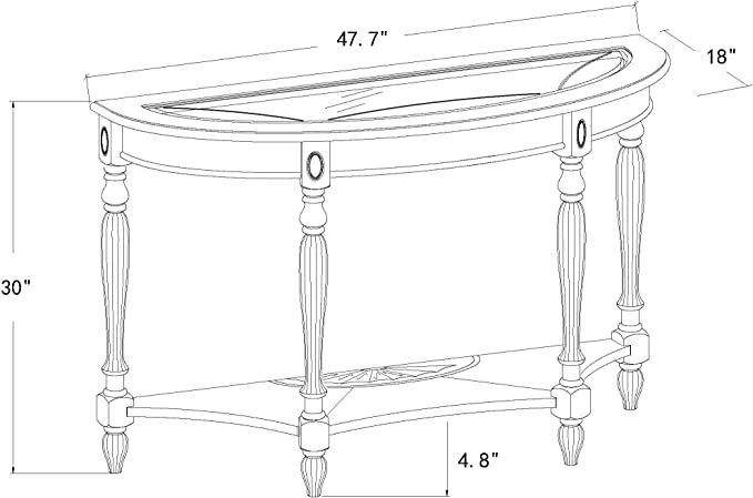 Half Moon Glass Top Oka Wood Console Table