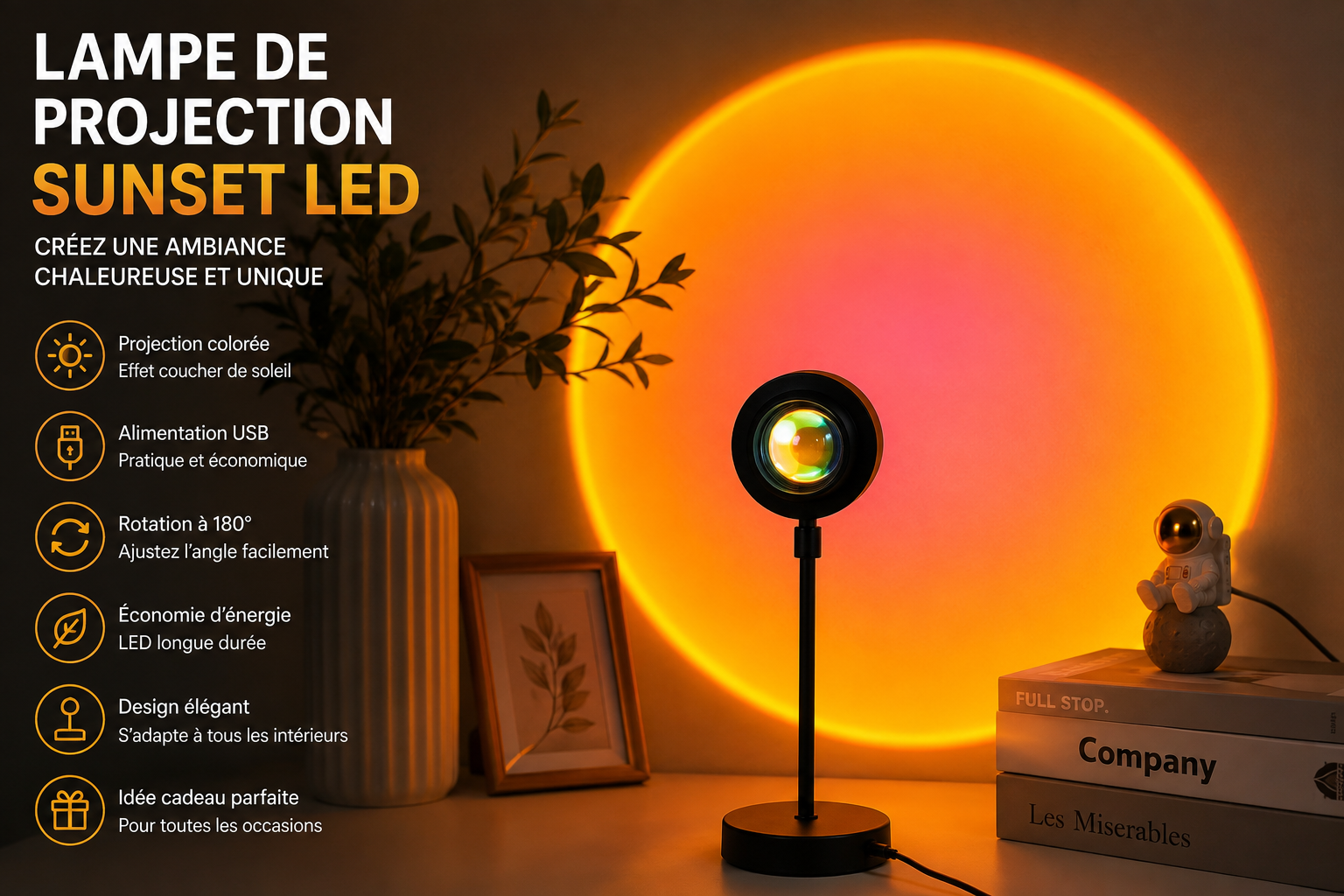 Lampe de Projection Sunset LED – Créez une ambiance magique