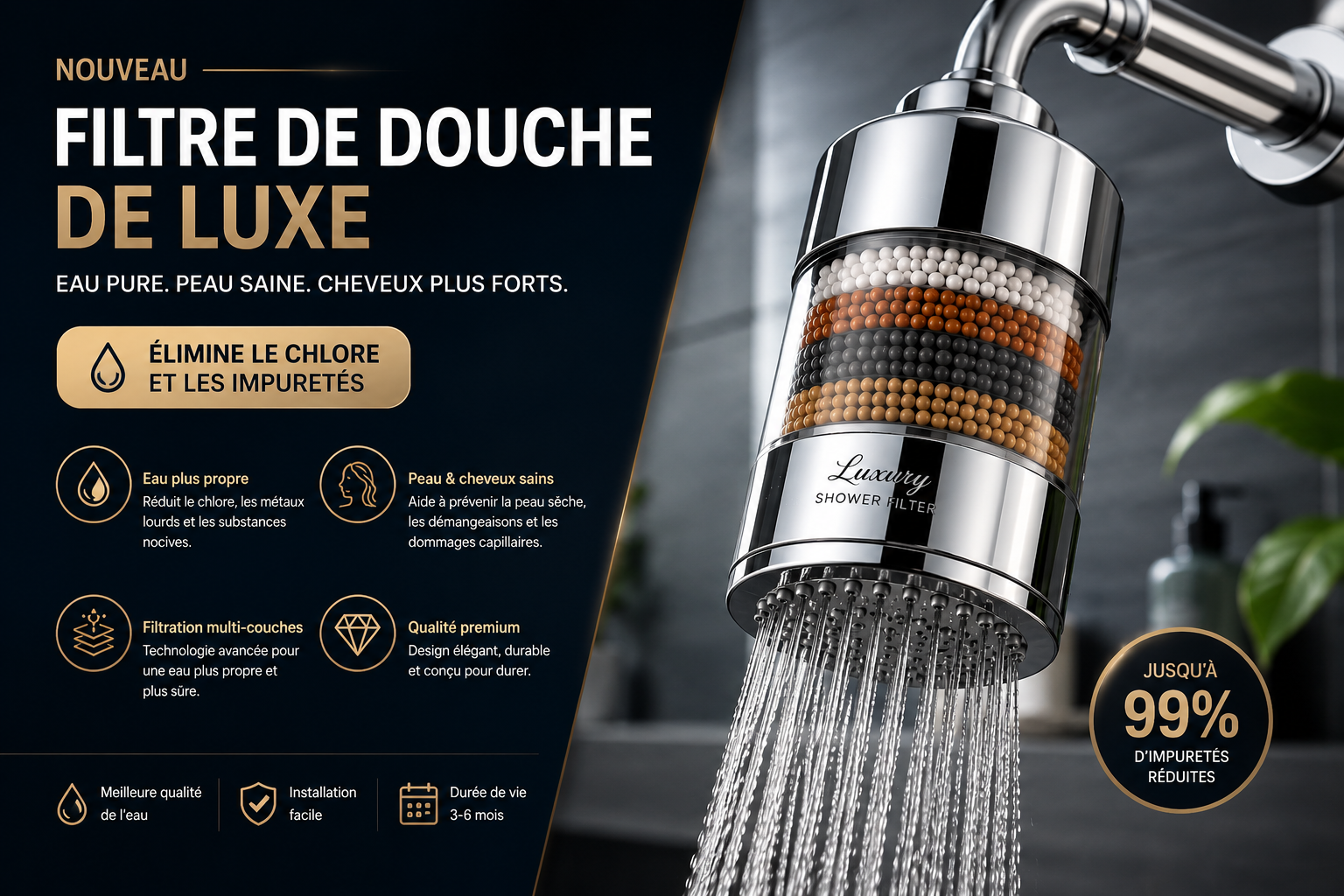 Filtre de Douche de Luxe – Une eau plus pure pour votre peau et vos cheveux